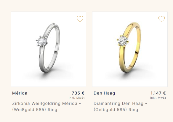 Schmuckkonfigurator Schritt 1: Modell wählen bei Lovely Rings