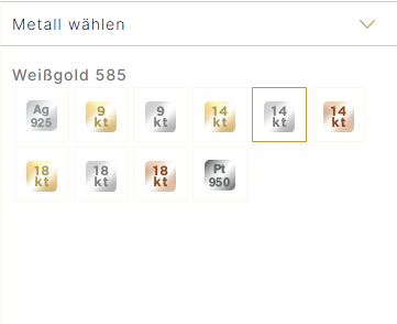 Schmuckkonfigurator Schritt 3: Metall und Legierung wählen