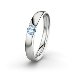 Weißgoldring mit hellblauem Aquamarin in Spannfassung